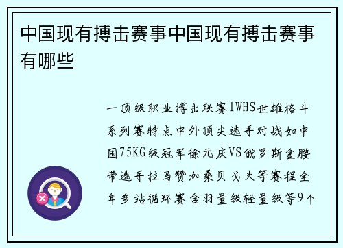 中国现有搏击赛事中国现有搏击赛事有哪些